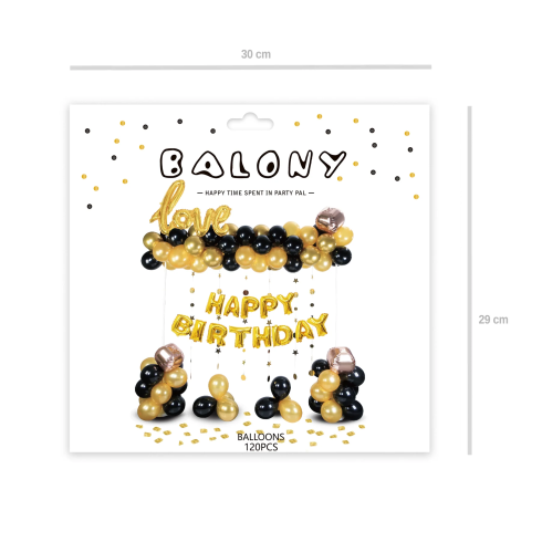Happy Birthday lufi szett arany és fekete – 120 db | Szülinapi dekoráció Happy Birthday lufi szett arany és fekete – 120 db | Szülinapi dekoráció